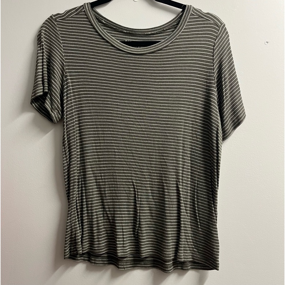 American Eagle Green and Cream Striped Shirt